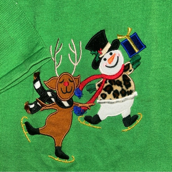 Green Holiday Sweater with Festive Characters Ugly Christmas Sweater - Picture 5 of 8